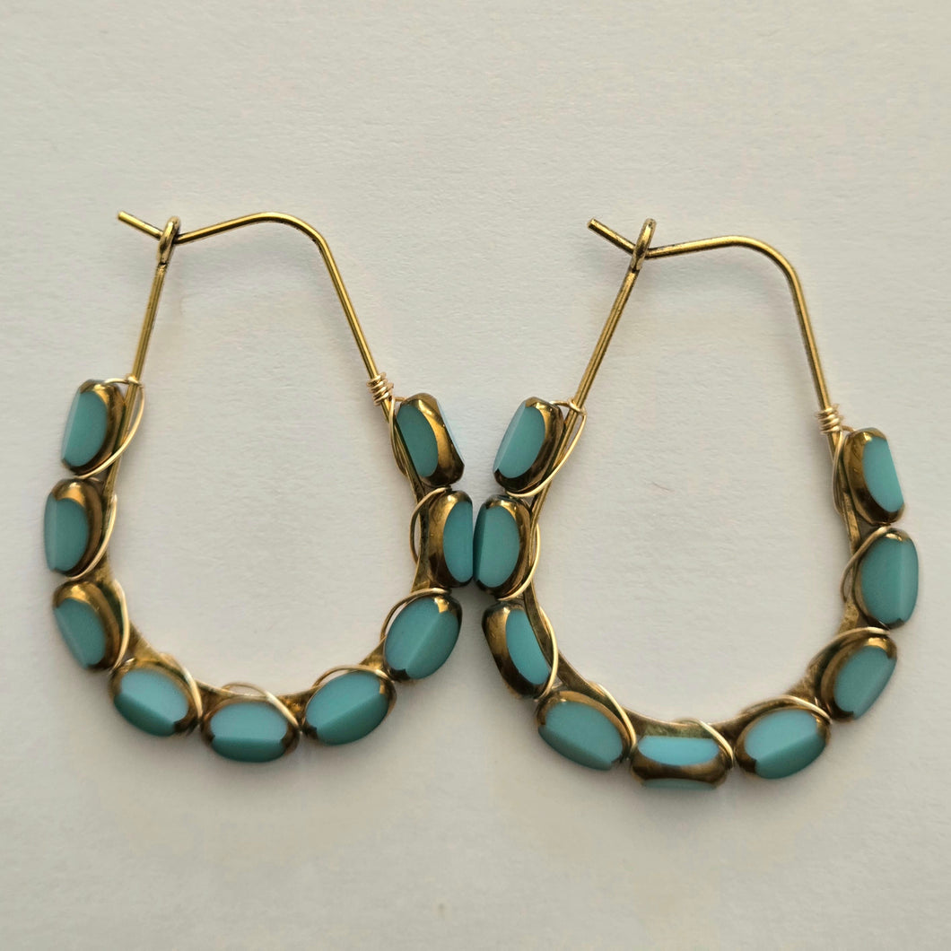 Aqua Blue Czech Glass Wrapped Hoop Earrings