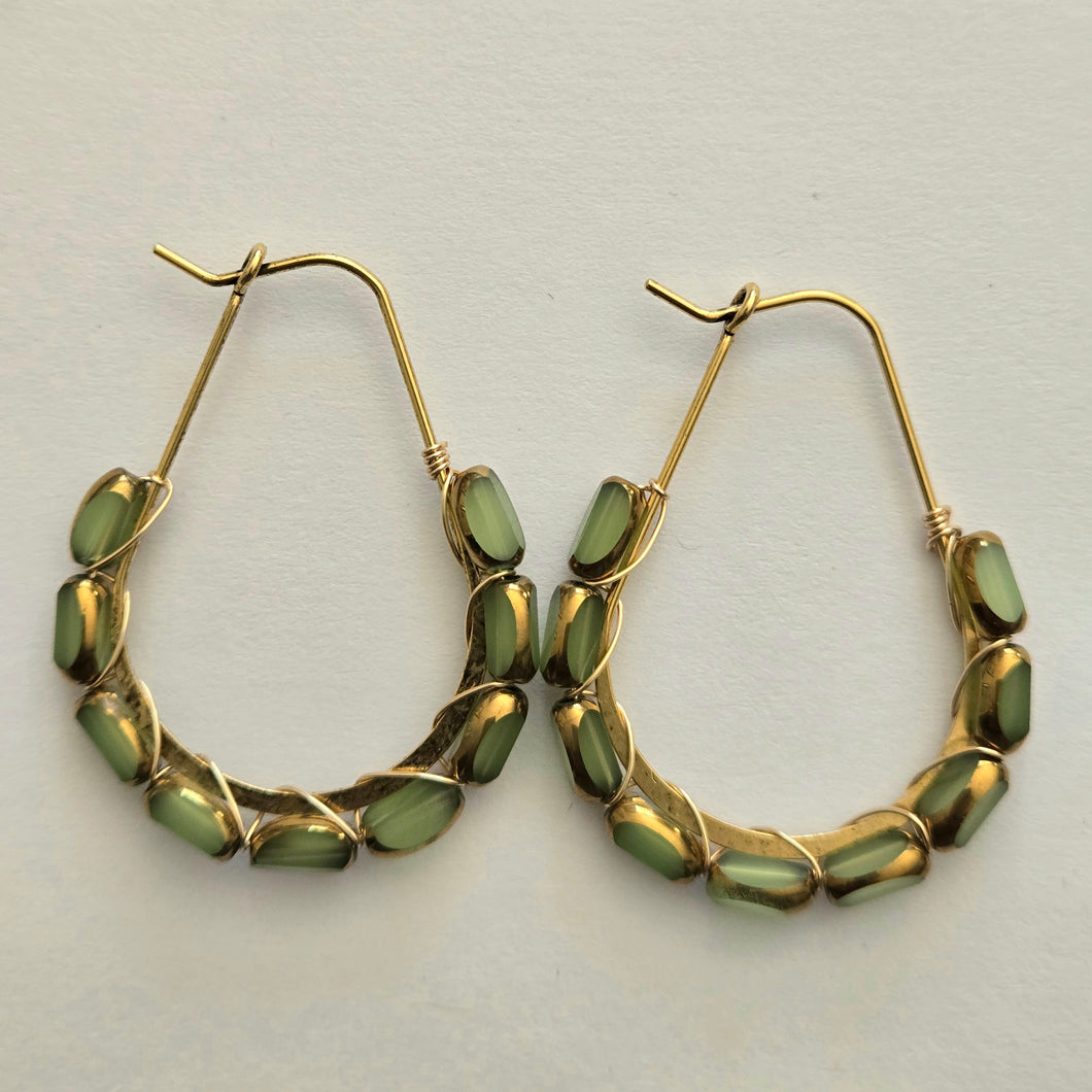 Olivine Czech Glass Wrapped Hoop Earrings