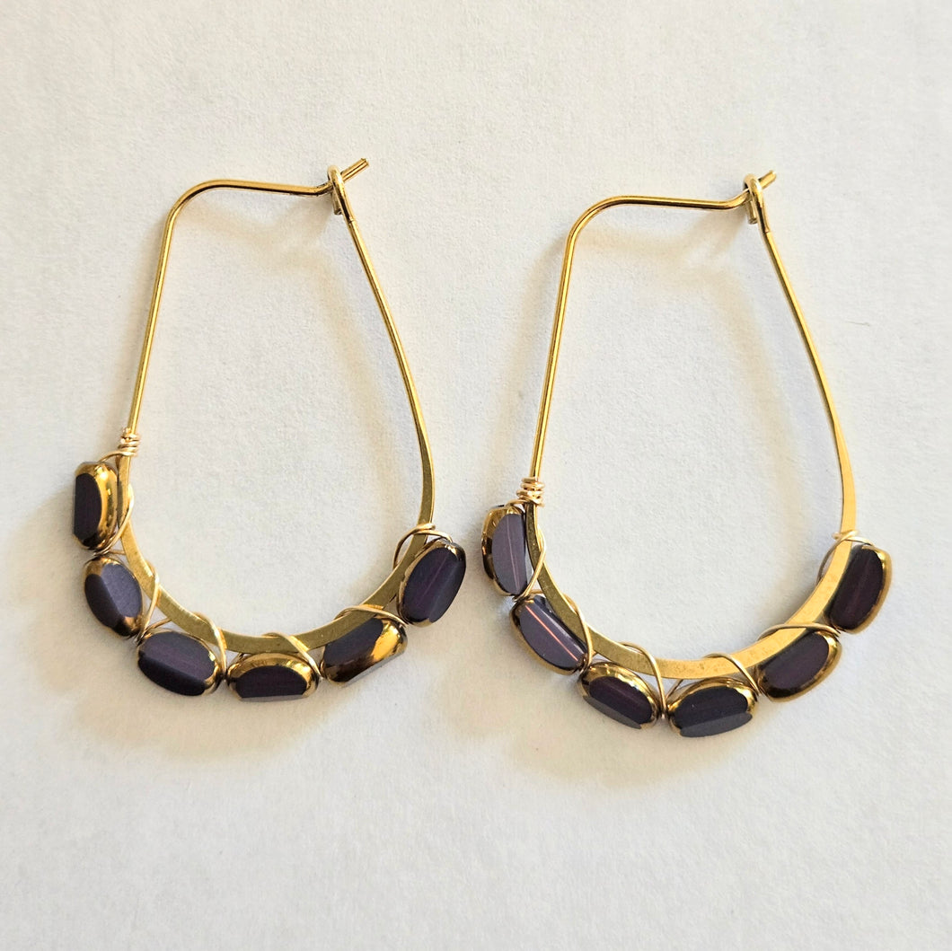 Plum Purple  Czech Glass Wrapped Hoop Earrings