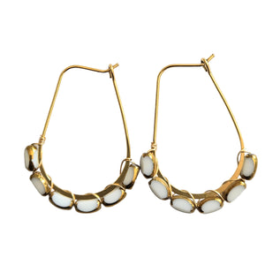 White and Gold Czech Glass Wrapped Hoop Earrings
