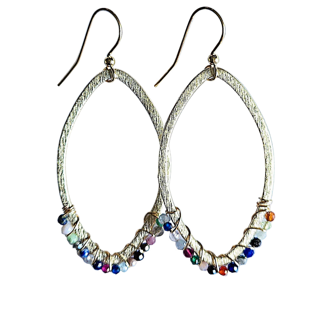 Mixed Gemstone Wrapped Hoop Earrings