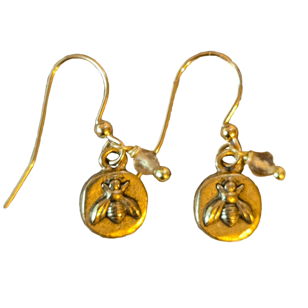 Tiny Bee Earrings with Citrine