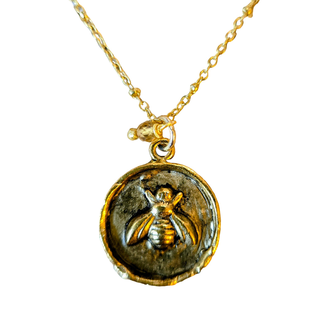 Embossed Bee Pendant with Citrine