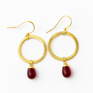 Handcrafted Garnet Drop Hoop Earrings