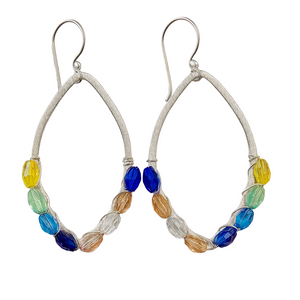 Hand Wrapped Festive Multi color Crystal Silver Marquise Earrings