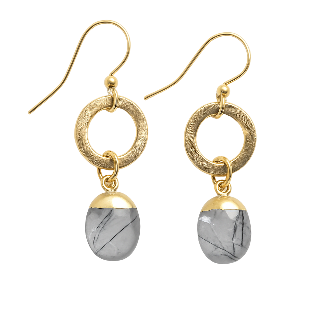 Lovely Tourmalated Quartz Mini Hoop Drop Earrings