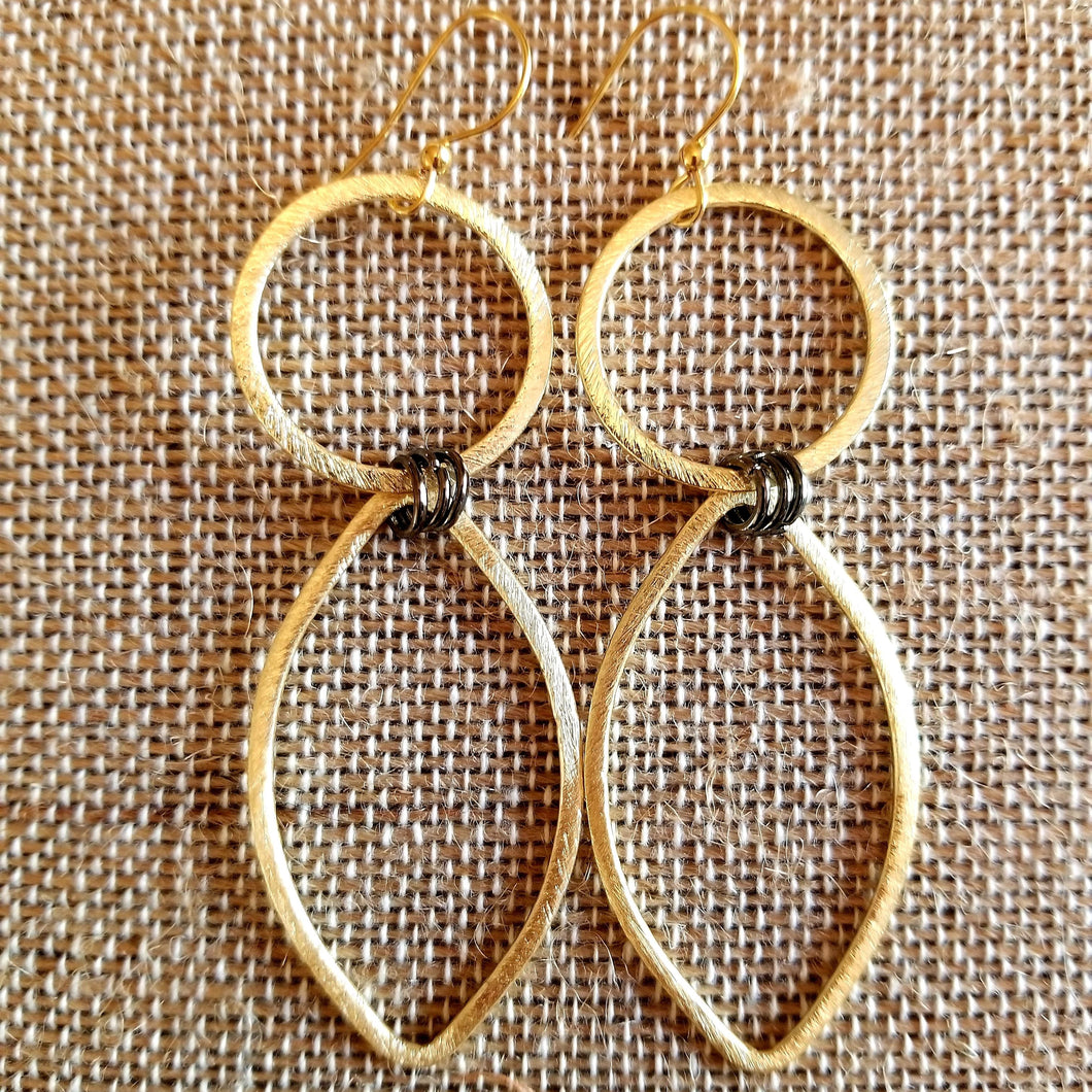 Mixed Metal double Drop Gold and Gunmetal Earrings